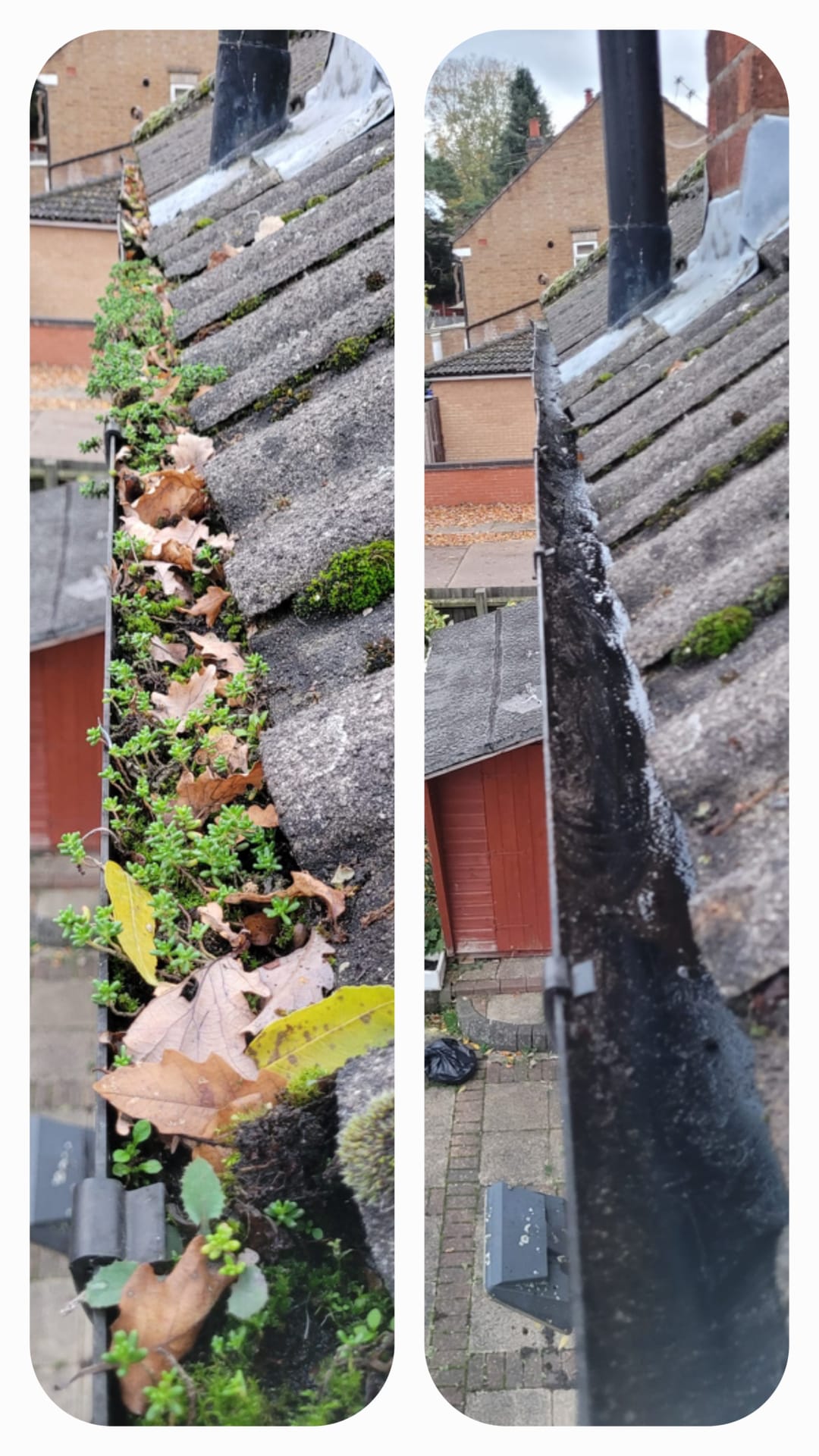 Gutter clearing in progress at a residential property in Leicester, Leicestershire